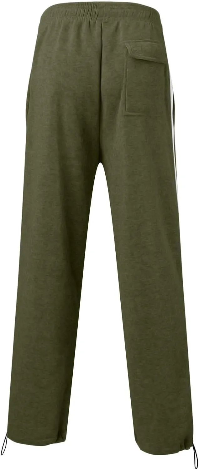 Baggy Sweatpants Men Heavyweight Side Stripe Fleece Sweat Pants Drawstring Elastic Waist Casual Workout Joggers Pockets