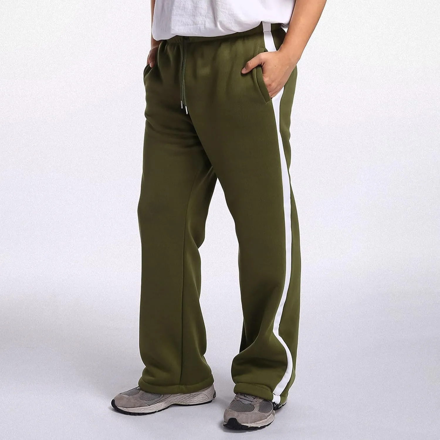 Baggy Sweatpants Men Heavyweight Side Stripe Fleece Sweat Pants Drawstring Elastic Waist Casual Workout Joggers Pockets