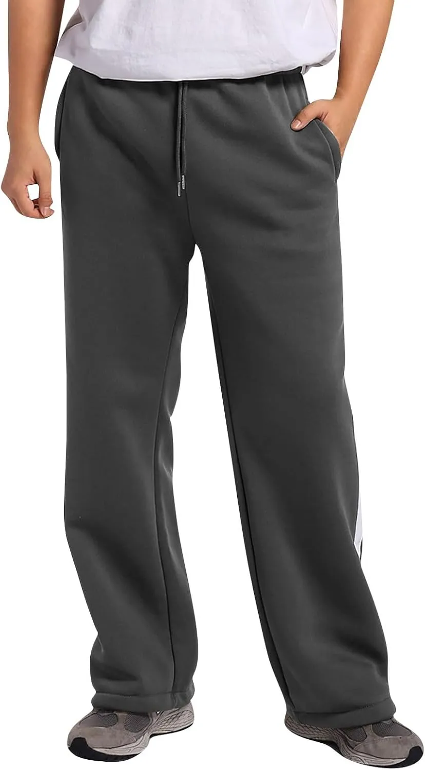 Baggy Sweatpants Men Heavyweight Side Stripe Fleece Sweat Pants Drawstring Elastic Waist Casual Workout Joggers Pockets