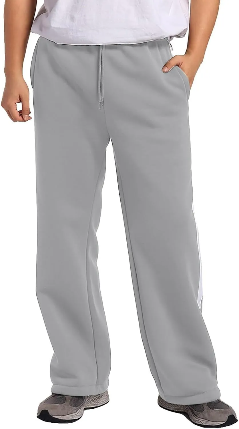 Baggy Sweatpants Men Heavyweight Side Stripe Fleece Sweat Pants Drawstring Elastic Waist Casual Workout Joggers Pockets