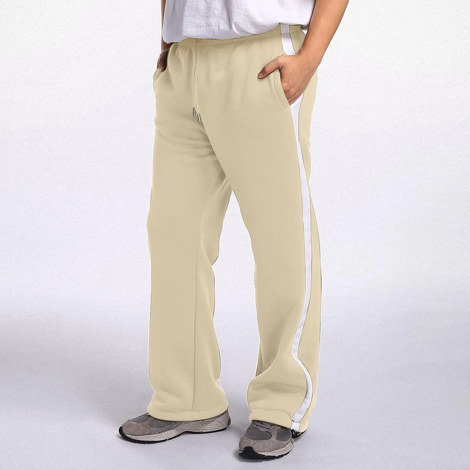 Baggy Sweatpants Men Heavyweight Side Stripe Fleece Sweat Pants Drawstring Elastic Waist Casual Workout Joggers Pockets