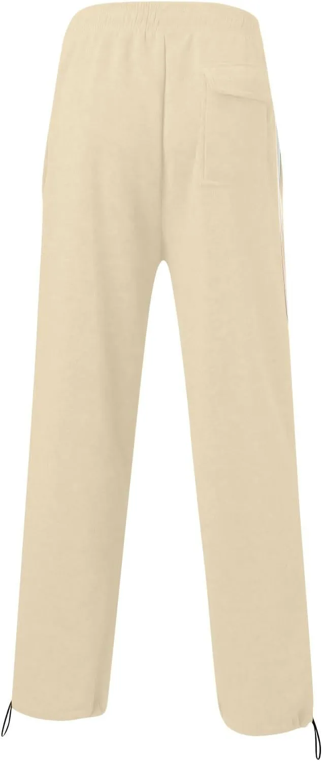 Baggy Sweatpants Men Heavyweight Side Stripe Fleece Sweat Pants Drawstring Elastic Waist Casual Workout Joggers Pockets