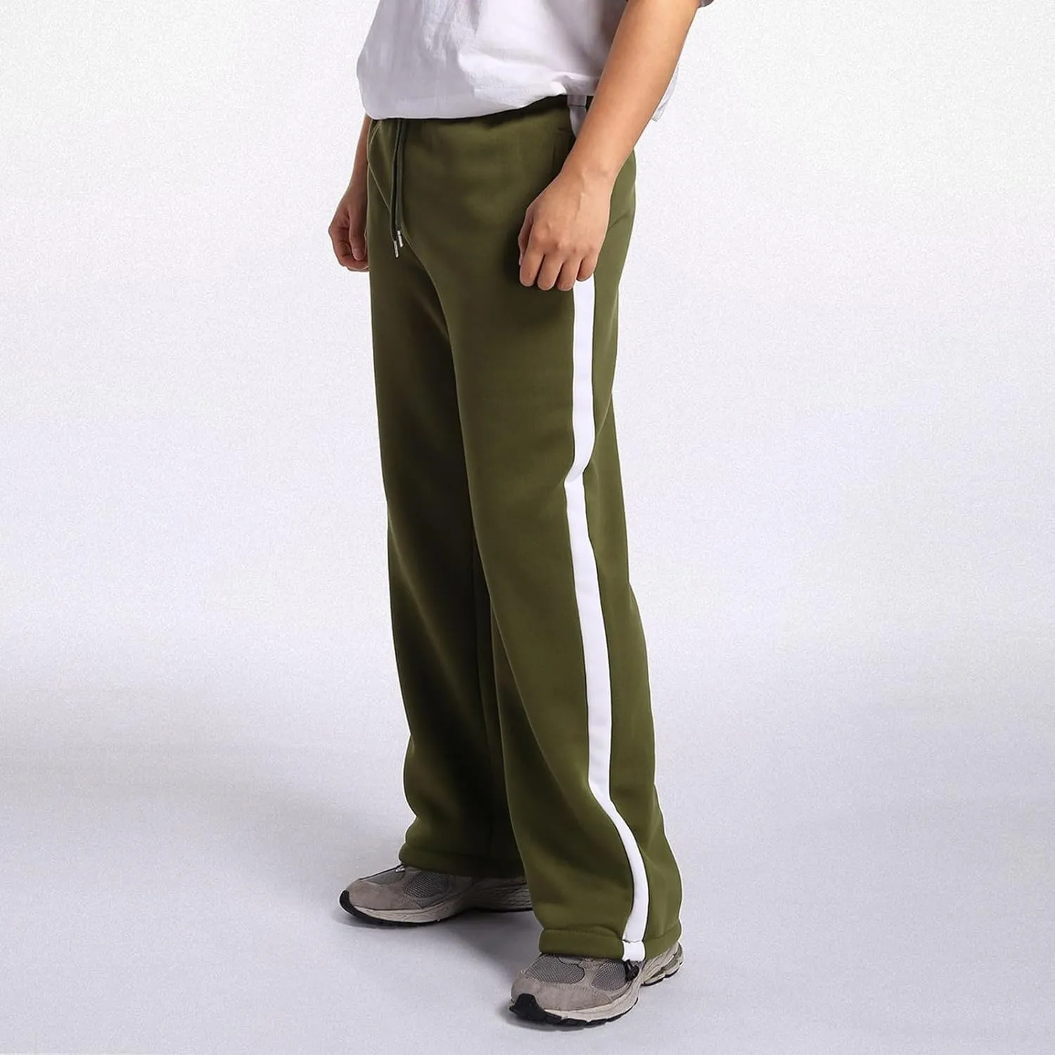 Baggy Sweatpants Men Heavyweight Side Stripe Fleece Sweat Pants Drawstring Elastic Waist Casual Workout Joggers Pockets