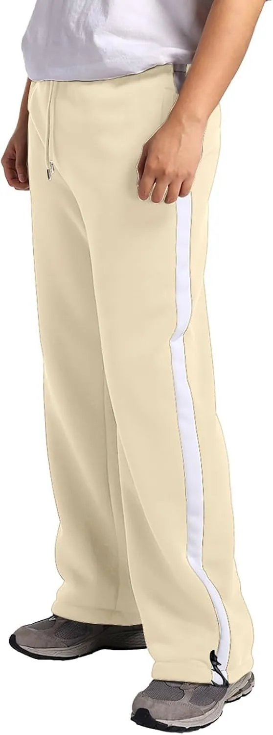 Baggy Sweatpants Men Heavyweight Side Stripe Fleece Sweat Pants Drawstring Elastic Waist Casual Workout Joggers Pockets