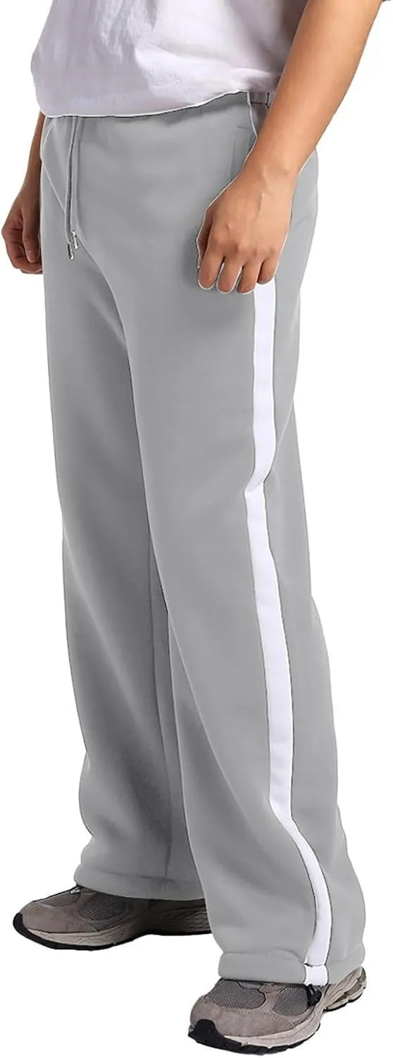Baggy Sweatpants Men Heavyweight Side Stripe Fleece Sweat Pants Drawstring Elastic Waist Casual Workout Joggers Pockets