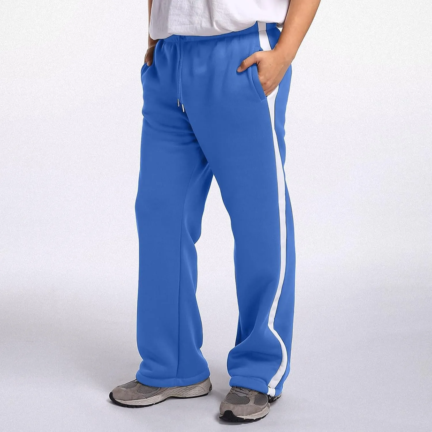 Baggy Sweatpants Men Heavyweight Side Stripe Fleece Sweat Pants Drawstring Elastic Waist Casual Workout Joggers Pockets