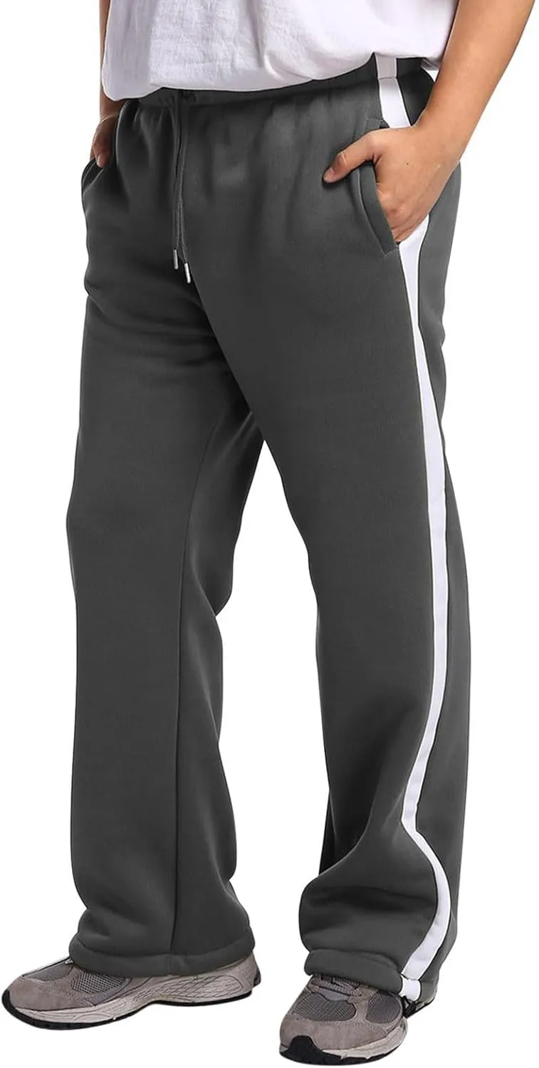 Baggy Sweatpants Men Heavyweight Side Stripe Fleece Sweat Pants Drawstring Elastic Waist Casual Workout Joggers Pockets
