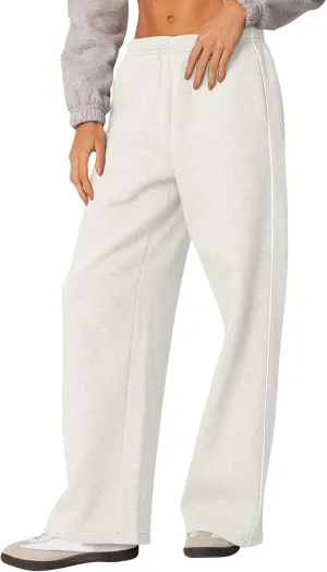 Baggy Sweatpants Women Wide Leg Low Rise Fleece Straight Leg Sweatpants Lightweight Soft Cotton Joggers w/Pockets