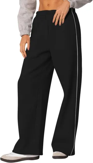 Baggy Sweatpants Women Wide Leg Low Rise Fleece Straight Leg Sweatpants Lightweight Soft Cotton Joggers w/Pockets