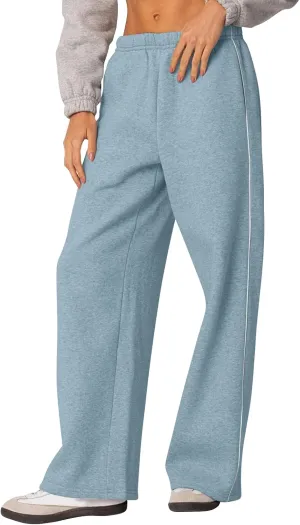 Baggy Sweatpants Women Wide Leg Low Rise Fleece Straight Leg Sweatpants Lightweight Soft Cotton Joggers w/Pockets