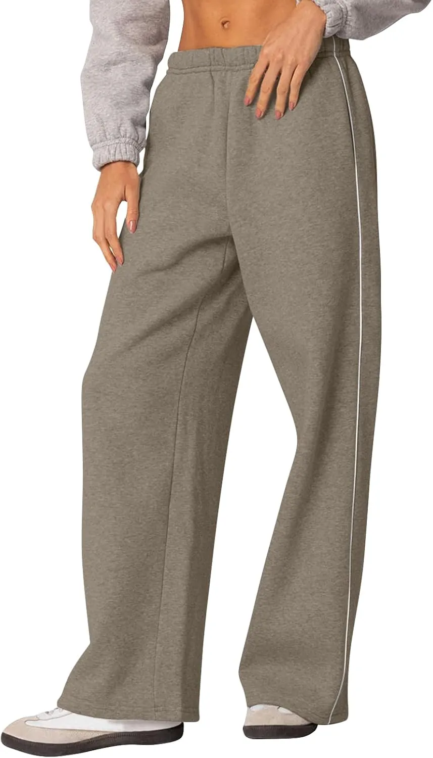 Baggy Sweatpants Women Wide Leg Low Rise Fleece Straight Leg Sweatpants Lightweight Soft Cotton Joggers w/Pockets