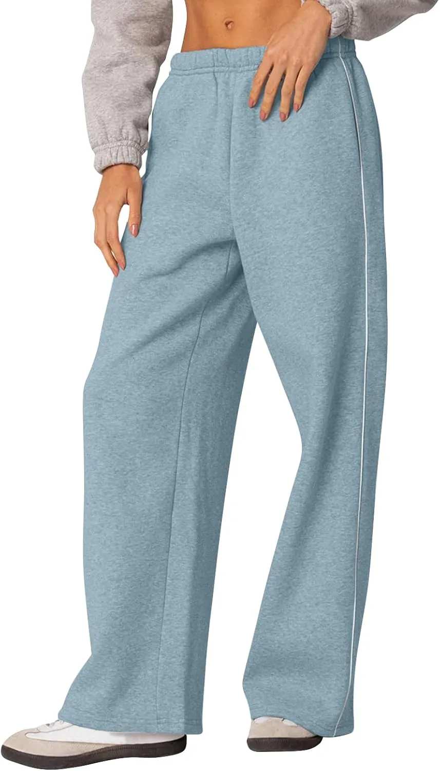 Baggy Sweatpants Women Wide Leg Low Rise Fleece Straight Leg Sweatpants Lightweight Soft Cotton Joggers w/Pockets