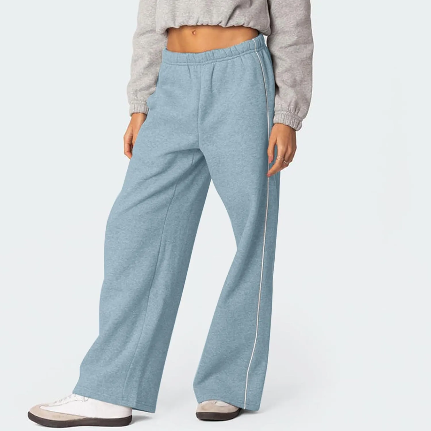 Baggy Sweatpants Women Wide Leg Low Rise Fleece Straight Leg Sweatpants Lightweight Soft Cotton Joggers w/Pockets