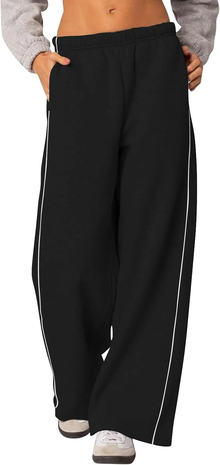 Baggy Sweatpants Women Wide Leg Low Rise Fleece Straight Leg Sweatpants Lightweight Soft Cotton Joggers w/Pockets