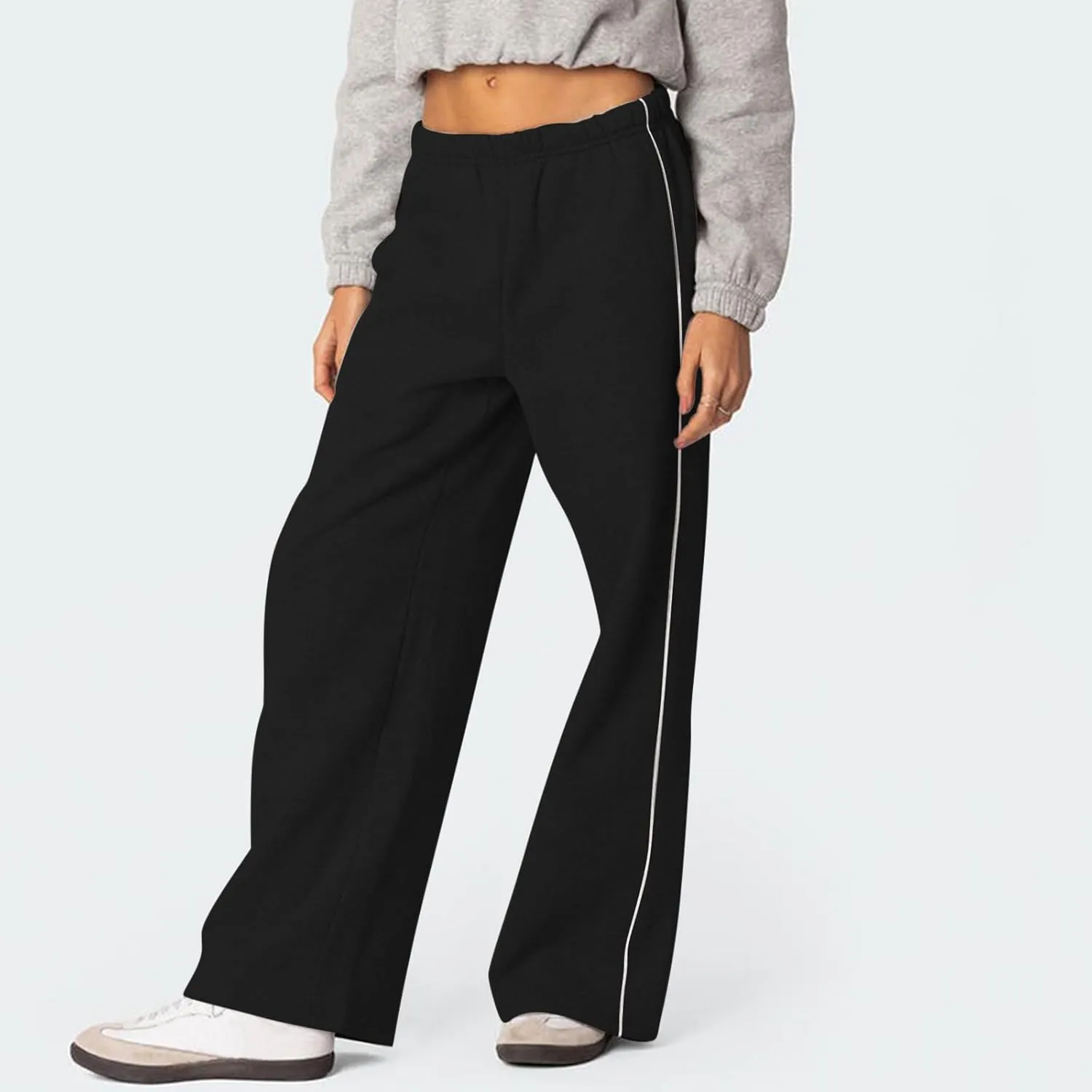 Baggy Sweatpants Women Wide Leg Low Rise Fleece Straight Leg Sweatpants Lightweight Soft Cotton Joggers w/Pockets