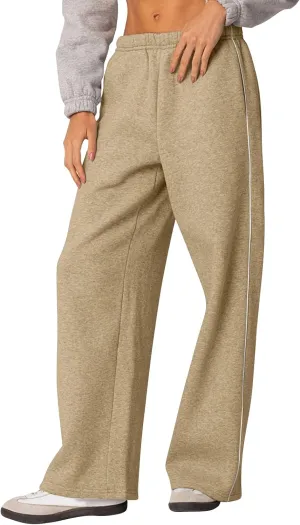 Baggy Sweatpants Women Wide Leg Low Rise Fleece Straight Leg Sweatpants Lightweight Soft Cotton Joggers w/Pockets