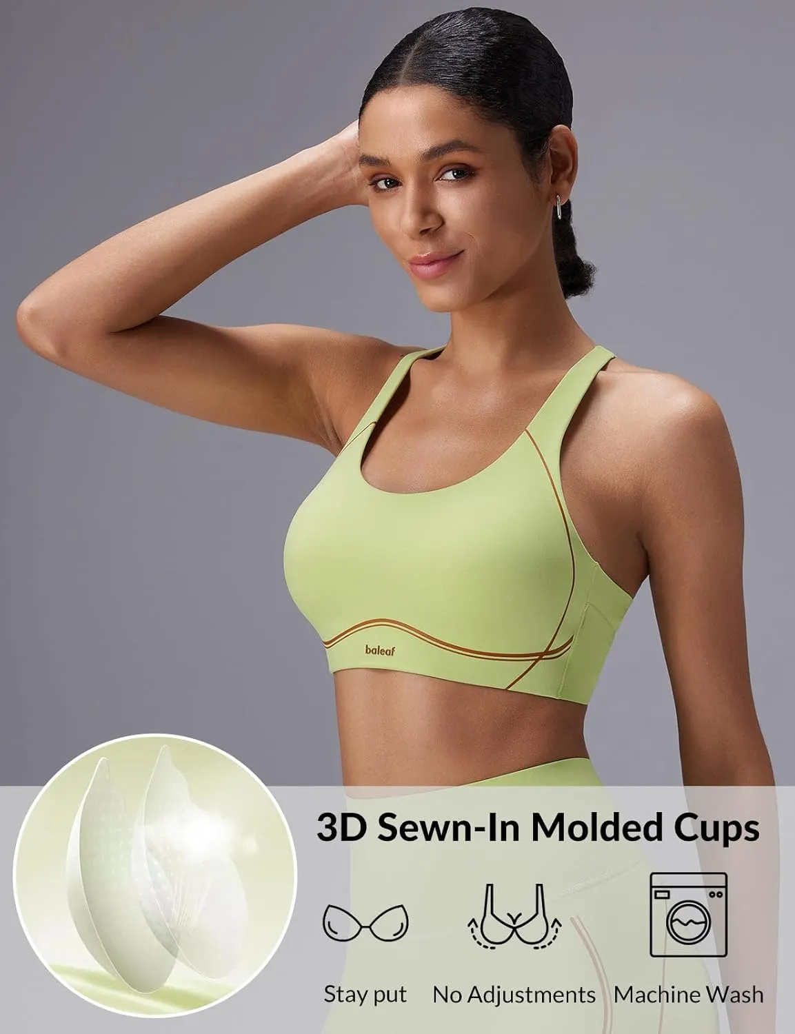 baleaf Freeleaf Broadway Womens High Impact Sports Bra, Wirefree Padded Spaghetti Strap Dance Yoga Workout Bra