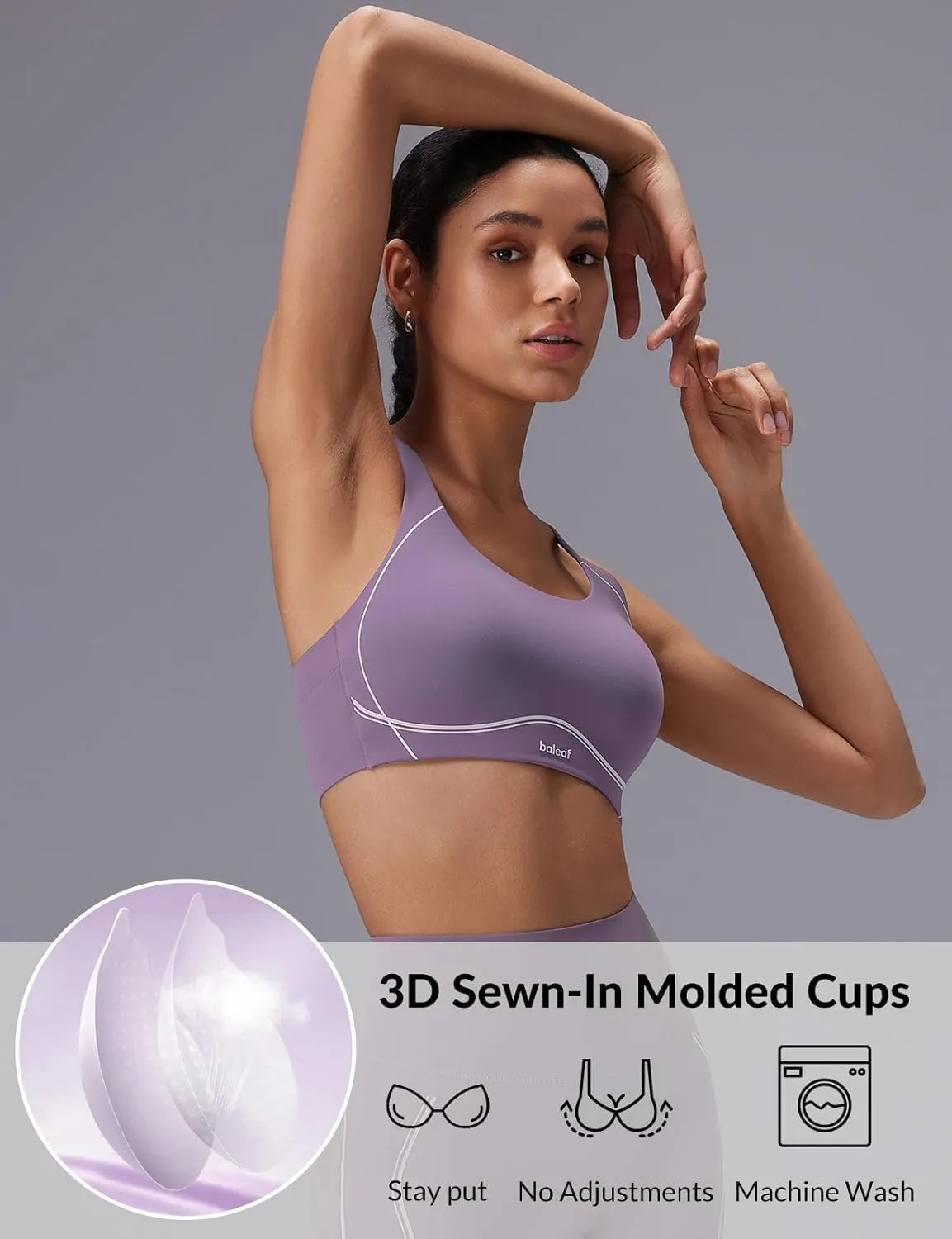 baleaf Freeleaf Broadway Womens High Impact Sports Bra, Wirefree Padded Spaghetti Strap Dance Yoga Workout Bra