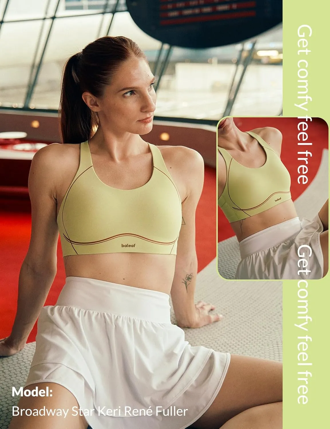 baleaf Freeleaf Broadway Womens High Impact Sports Bra, Wirefree Padded Spaghetti Strap Dance Yoga Workout Bra