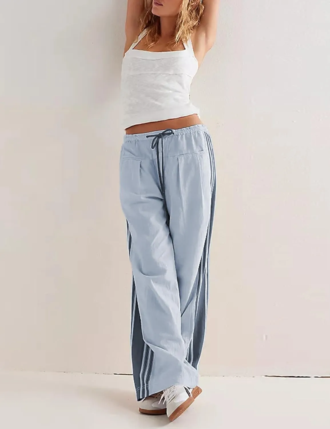 Bankeng Womens Side Striped Pants Wide Leg Drawstring High Waist Sweatpants Hudson Canyon Stripe Pants with Pockets