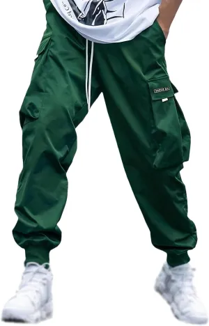 BIFUTON Cargo Pants Men Streetwear Joggers Pants Elastic Waist Hiking Pants Drawstring Cargo Sweatpants with Multi Pockets