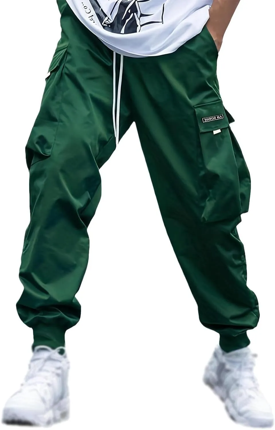 BIFUTON Cargo Pants Men Streetwear Joggers Pants Elastic Waist Hiking Pants Drawstring Cargo Sweatpants with Multi Pockets
