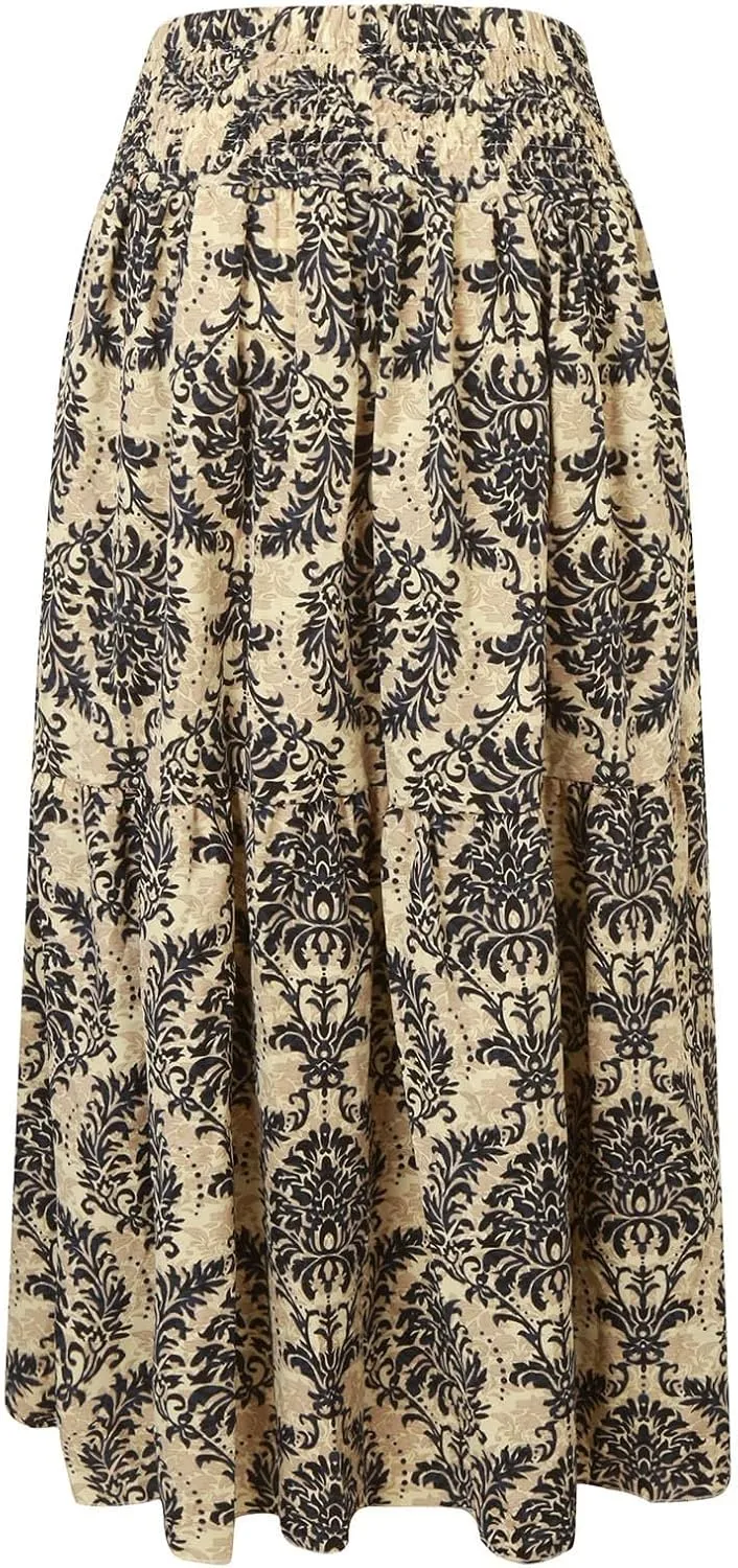 Boho Long Skirts for Women 2025 Summer Elastic High Waisted Flowy Swing A-Line Floral Maxi Skirt