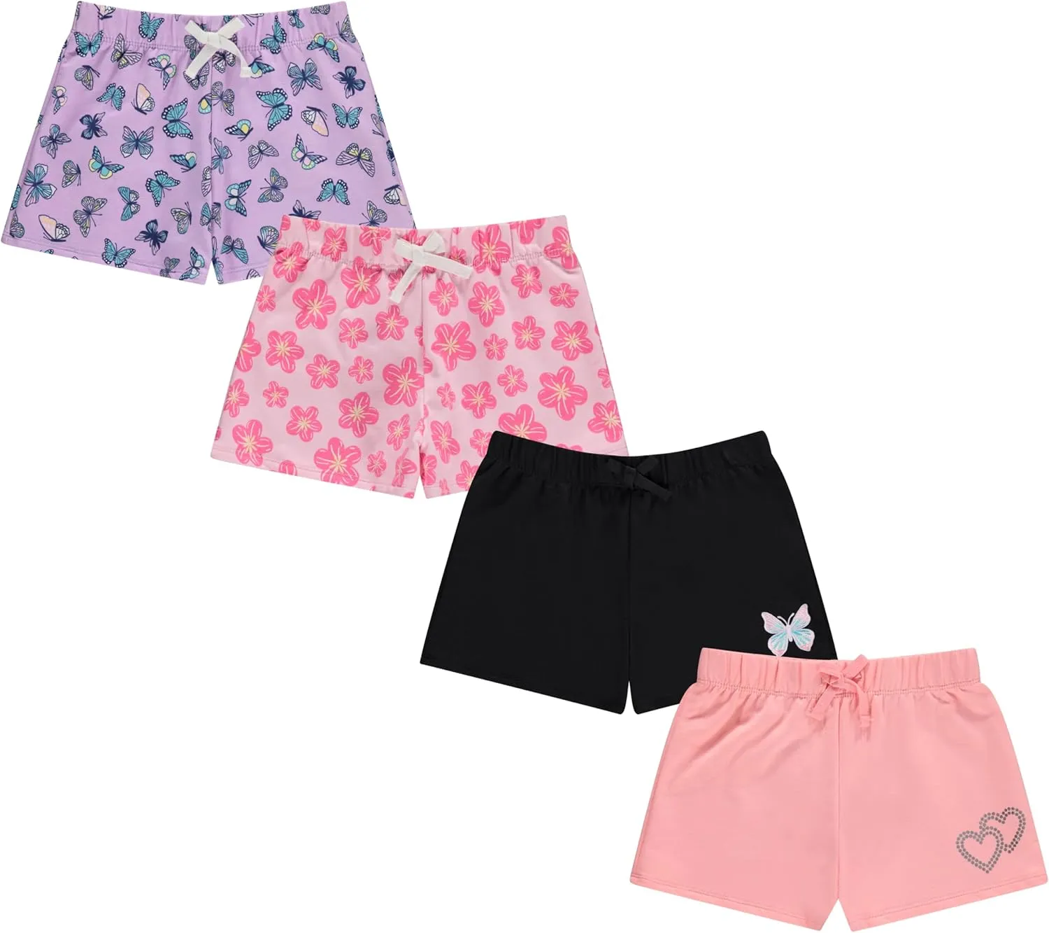 BTween 4-Pack Girls Shorts, Cotton French Terry Shorts for Girls, Kids Summer Clothing
