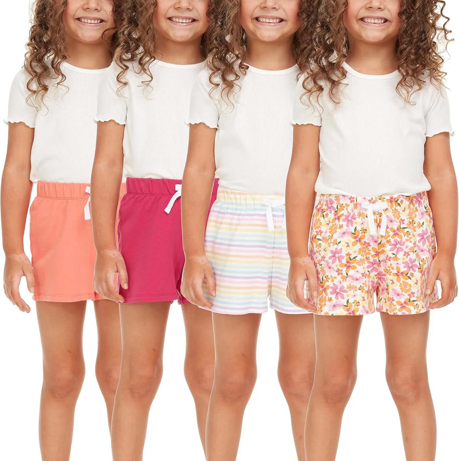 BTween 4-Pack Girls Shorts, Cotton French Terry Shorts for Girls, Kids Summer Clothing