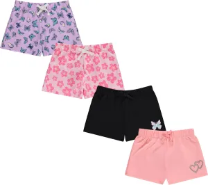 BTween 4-Pack Girls Shorts, Cotton French Terry Shorts for Girls, Kids Summer Clothing