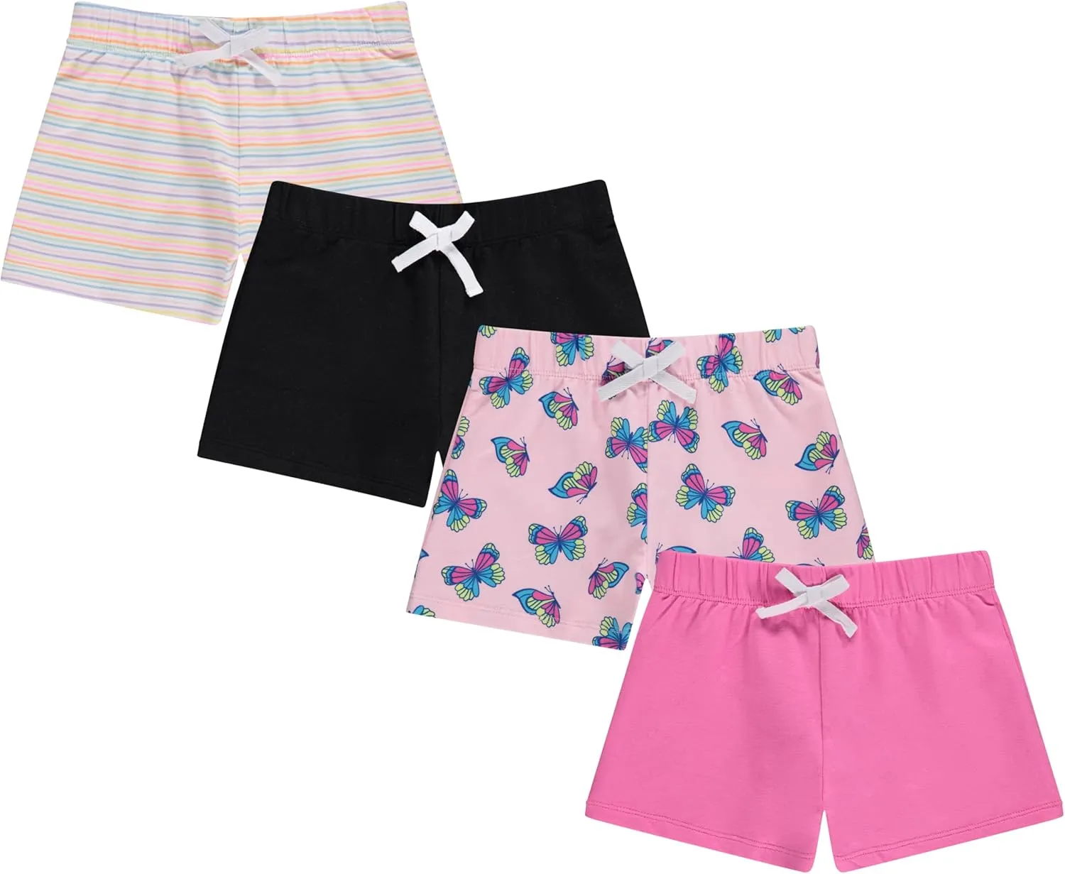 BTween 4-Pack Girls Shorts, Cotton French Terry Shorts for Girls, Kids Summer Clothing
