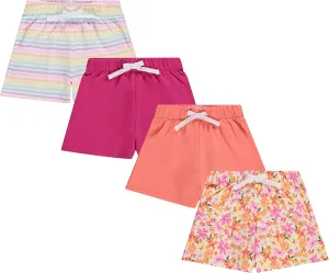 BTween 4-Pack Girls Shorts, Cotton French Terry Shorts for Girls, Kids Summer Clothing