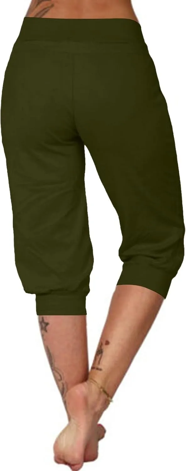 Capri Pants for Women Drawstring High Waisted Lightweight Hiking Joggers Workout Capris Yoga Sweatpants with Pockets