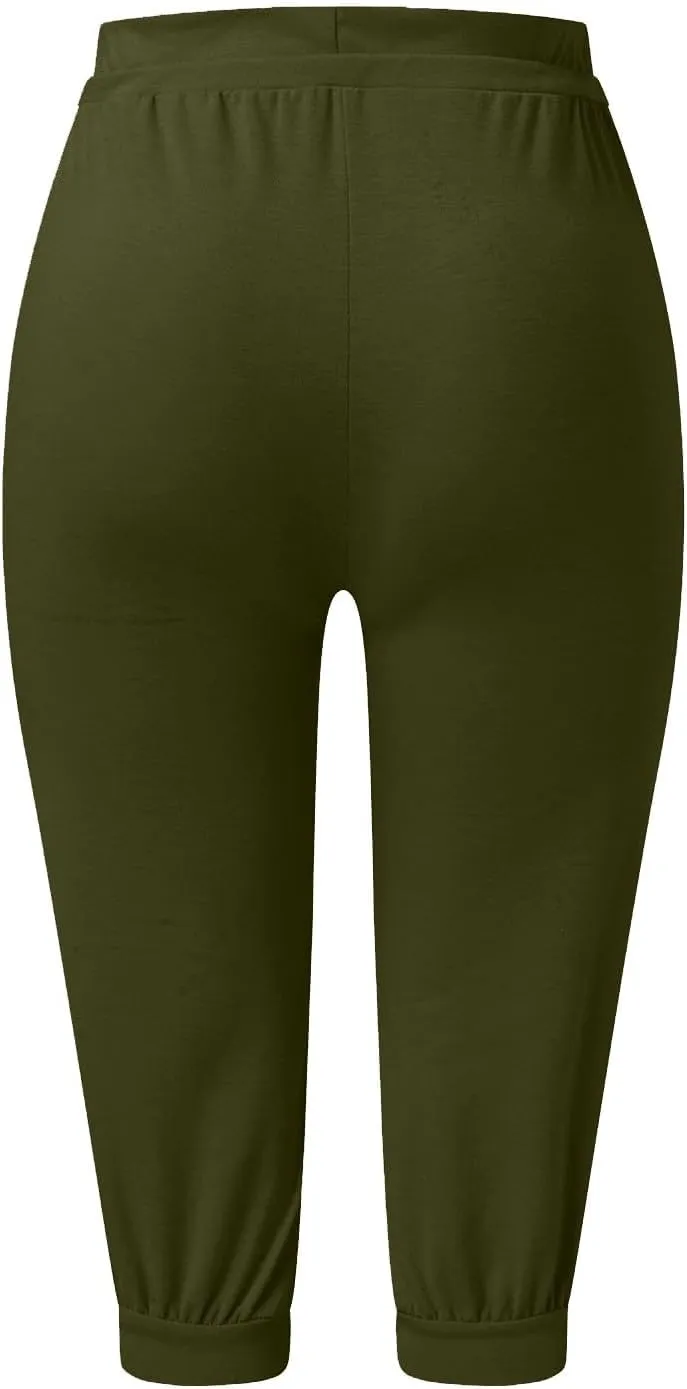 Capri Pants for Women Drawstring High Waisted Lightweight Hiking Joggers Workout Capris Yoga Sweatpants with Pockets