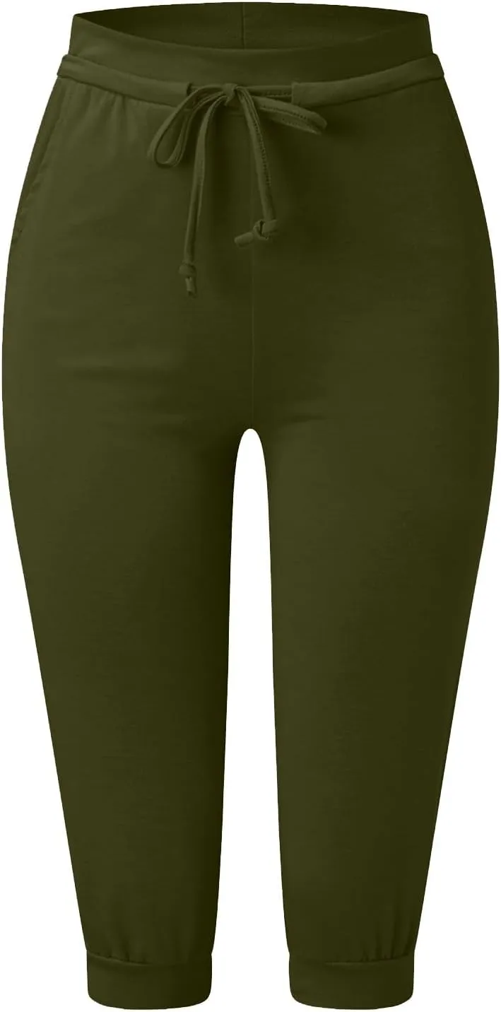 Capri Pants for Women Drawstring High Waisted Lightweight Hiking Joggers Workout Capris Yoga Sweatpants with Pockets