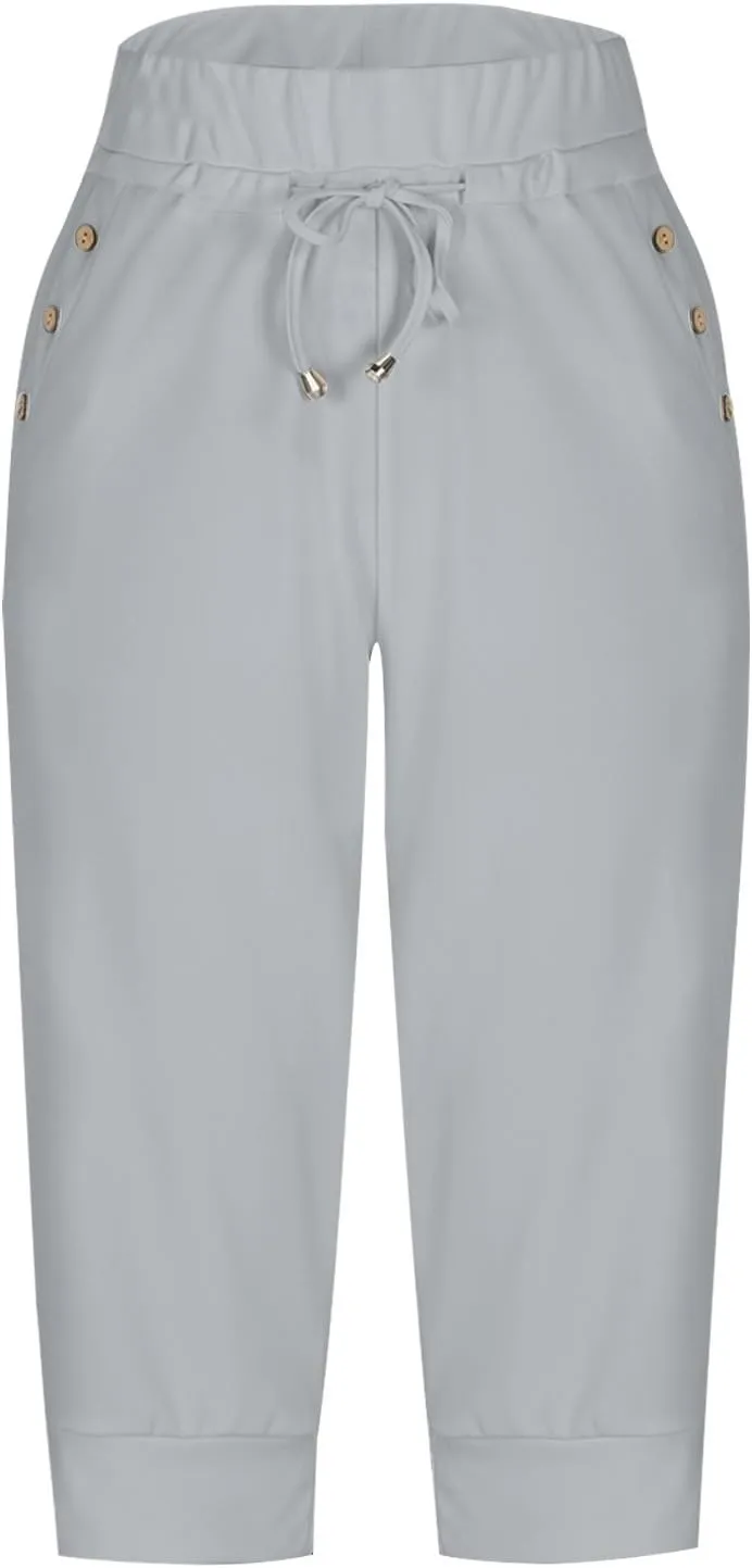 Capri Pants for Women Drawstring High Waisted Lightweight Hiking Joggers Workout Capris Yoga Sweatpants with Pockets