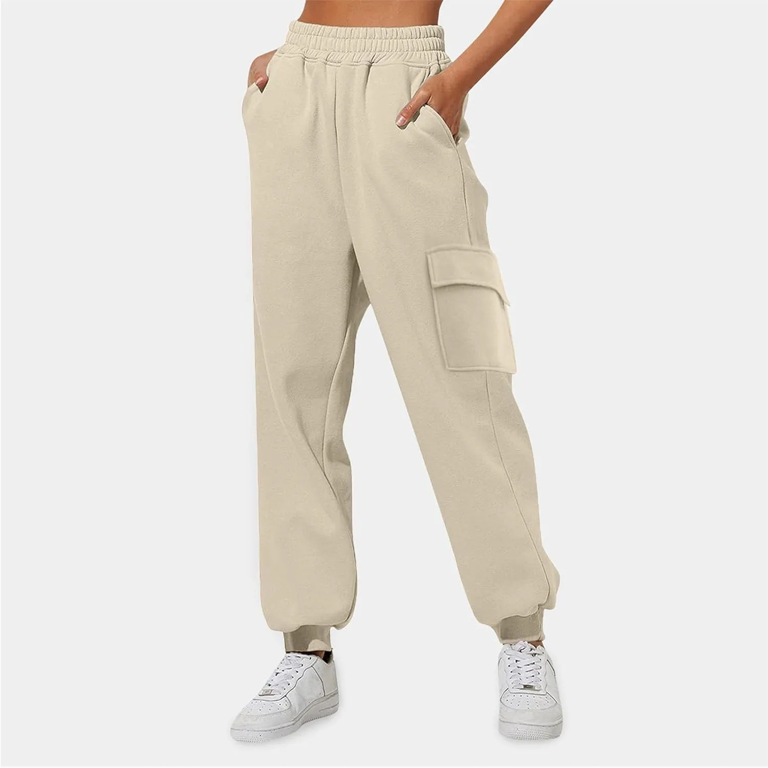 Cargo Jogger Sweatpants Women High Waisted Athletic Fleece Lined Joggers with Pockets Cinch Bottom Running Pants