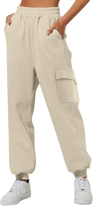 Cargo Jogger Sweatpants Women High Waisted Athletic Fleece Lined Joggers with Pockets Cinch Bottom Running Pants