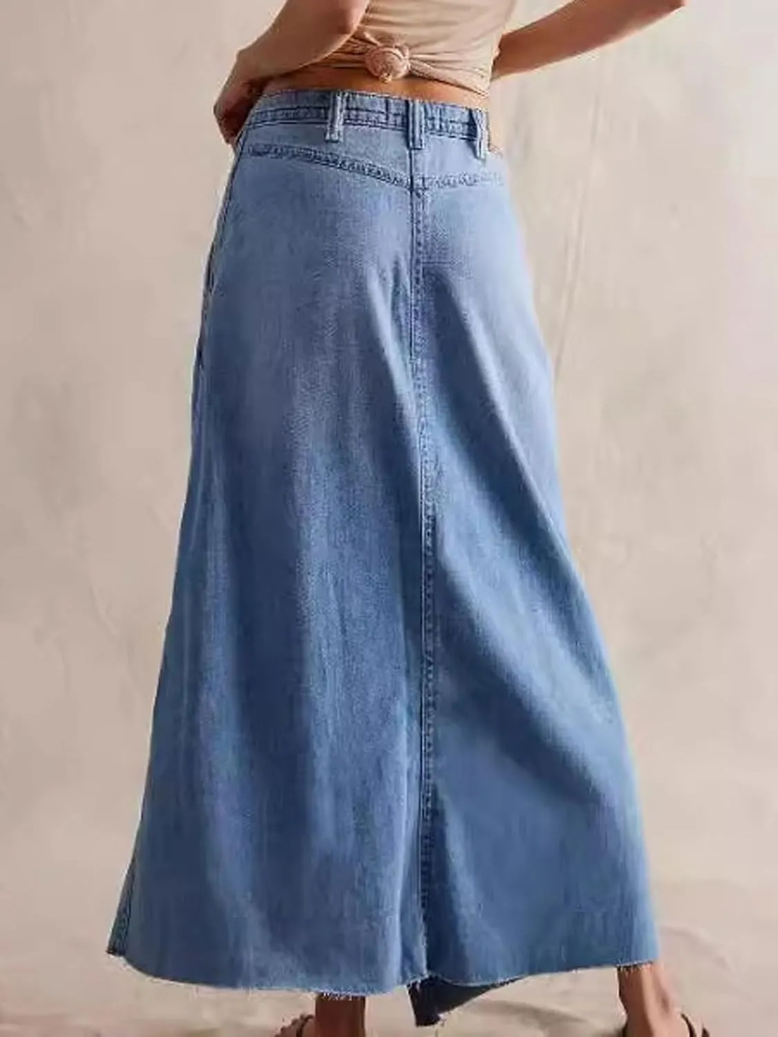 CHARTOU Women's Wrap Denim Midi Skirt A Line Long Jean Skirt Flowy Slit Mid Waist Cargo Skirts with Pockets