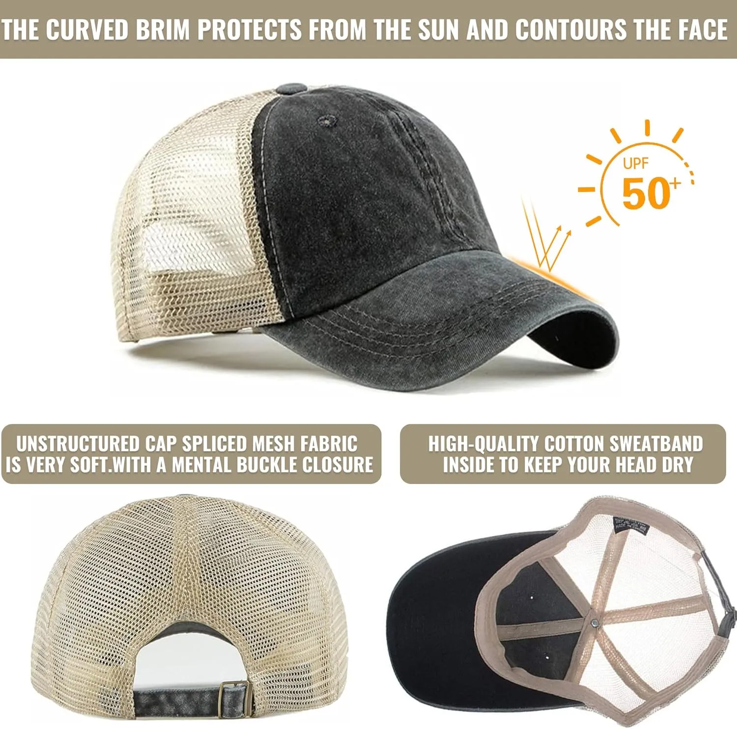 CLAPE Mesh Baseball Cap Summer Breathable Trucker Mesh Hat Golf Dad Hats Quick Dry Cool Hats Outdoor Sports Running Cap