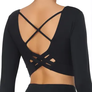 Cordaw Women Long Sleeve Ballet Crop Top Workout Dance Tops Cropped Sweater Gym Athletic Shirts Build in Bra with Thumbholes