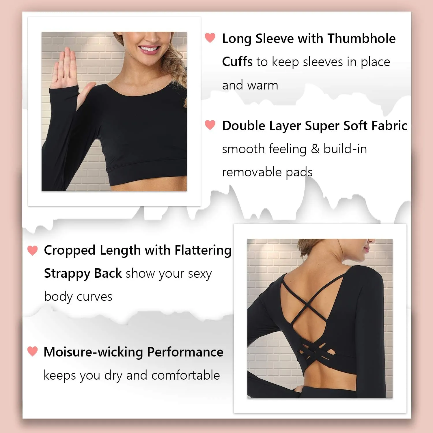 Cordaw Women Long Sleeve Ballet Crop Top Workout Dance Tops Cropped Sweater Gym Athletic Shirts Build in Bra with Thumbholes