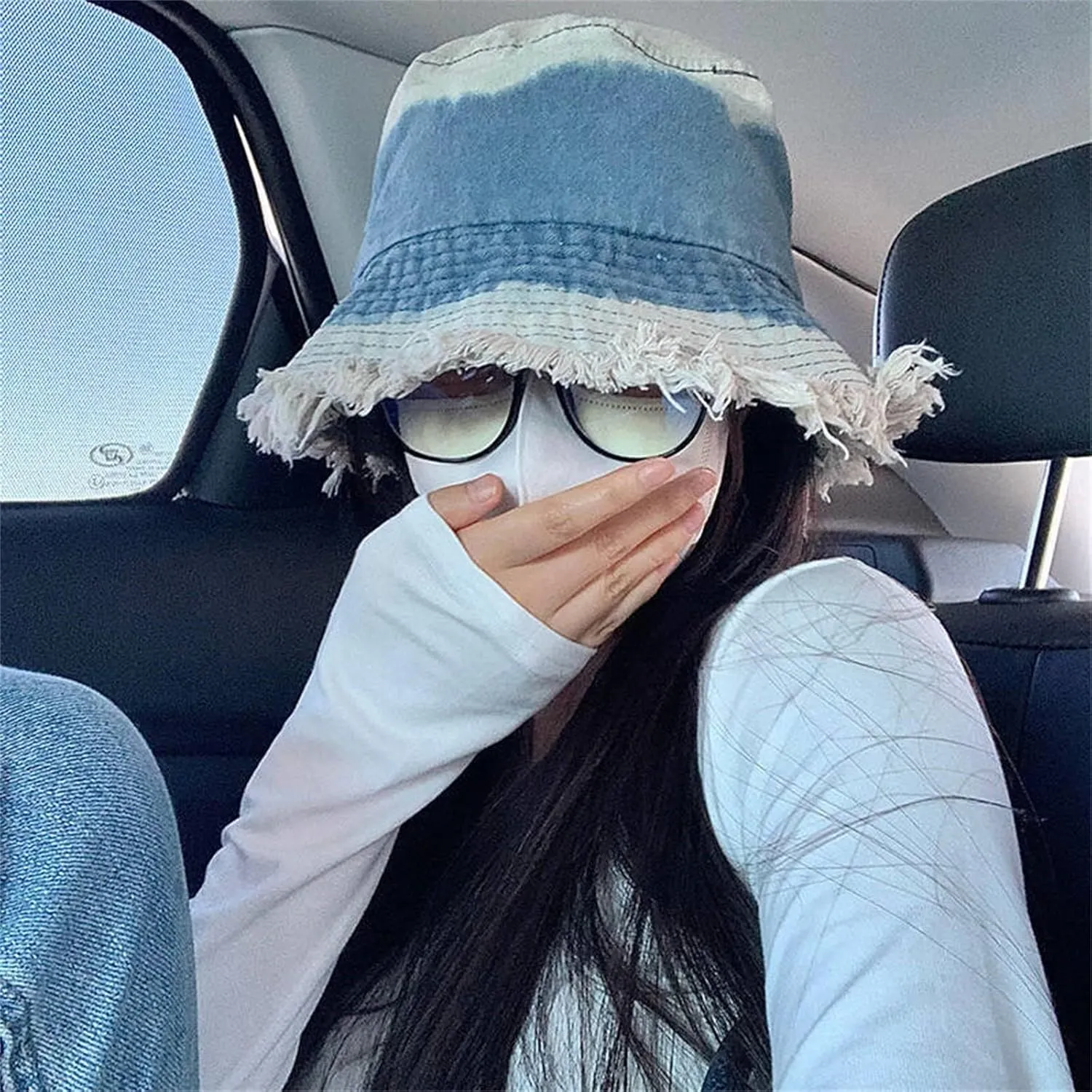 Cotton Denim Frayed Bucket Hats for Women Patchwork Distressed Washed Floppy Jean Fisherman Wide Brim Boonie Caps