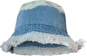 Cotton Denim Frayed Bucket Hats for Women Patchwork Distressed Washed Floppy Jean Fisherman Wide Brim Boonie Caps