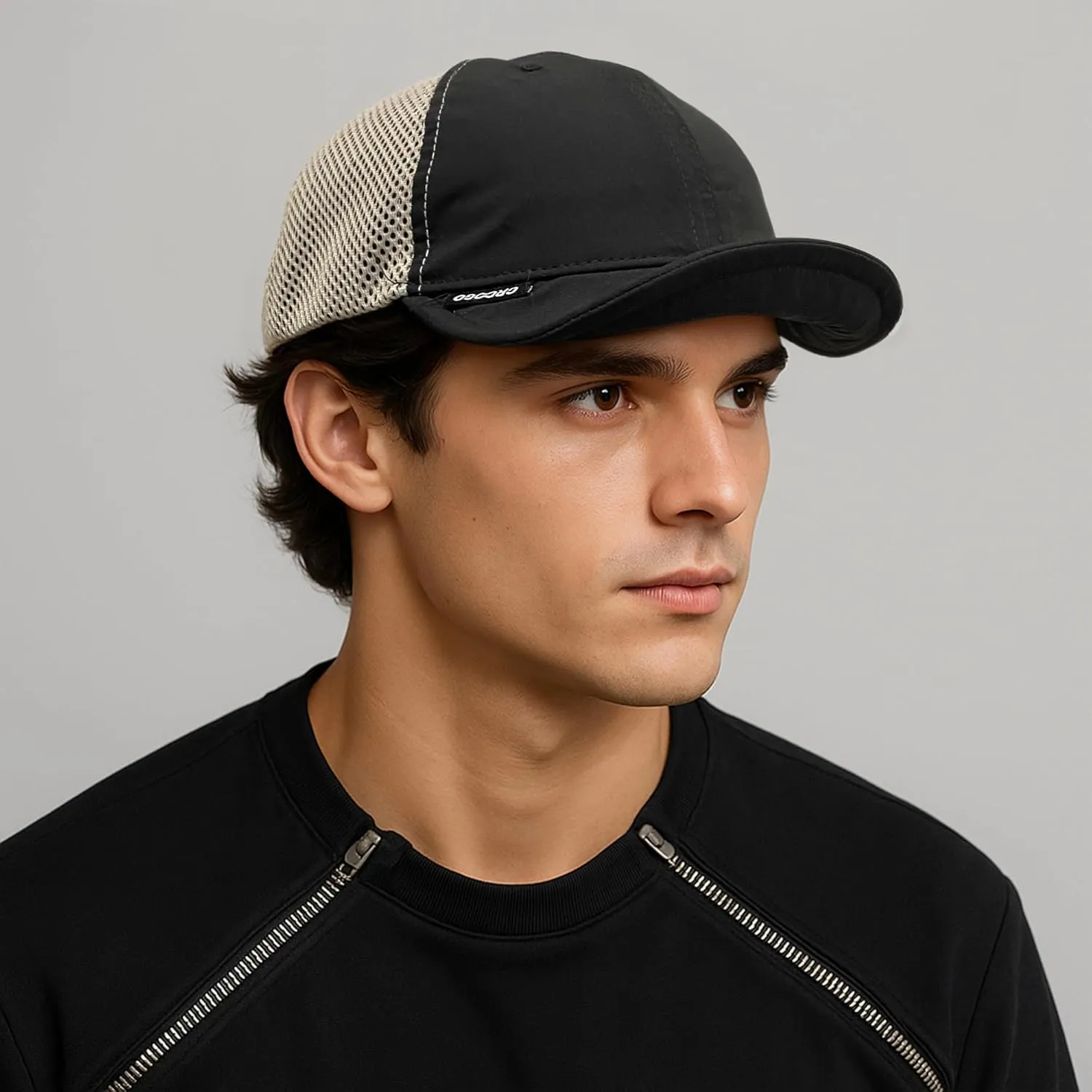 Croogo Breathable Short Brim Baseball Cap Mesh Trucker Hat Soft Flat Bill Dad Hats Lightweight Ultra Thin Sport Sun Cap
