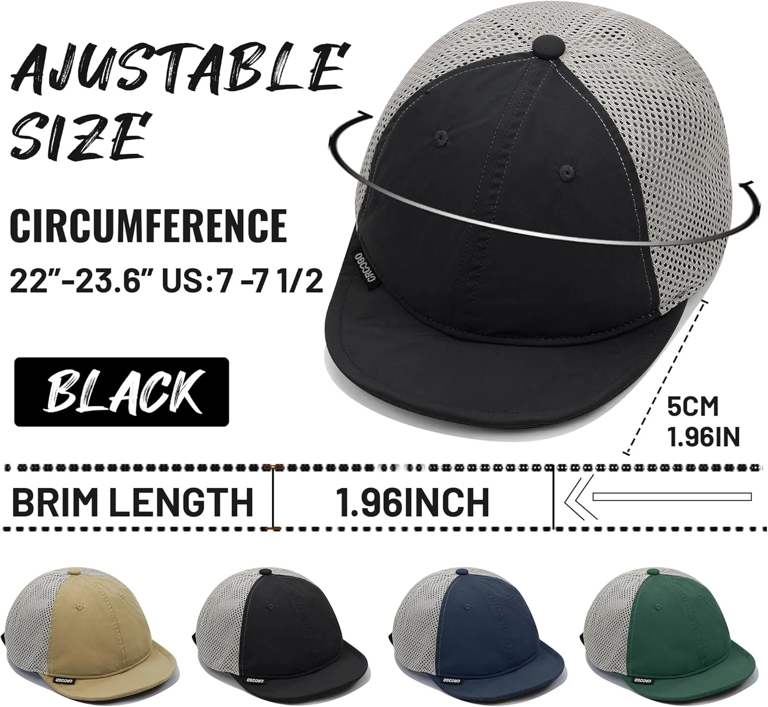 Croogo Breathable Short Brim Baseball Cap Mesh Trucker Hat Soft Flat Bill Dad Hats Lightweight Ultra Thin Sport Sun Cap