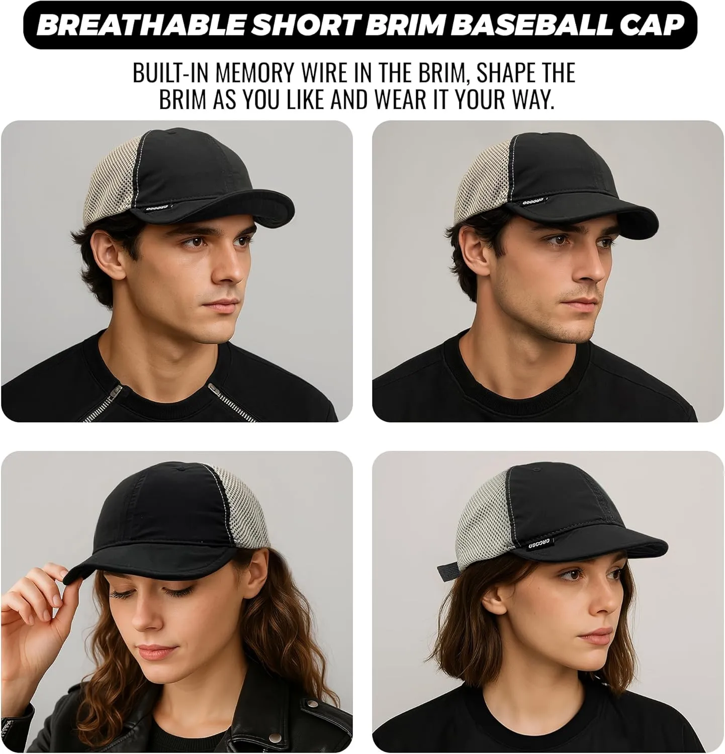 Croogo Breathable Short Brim Baseball Cap Mesh Trucker Hat Soft Flat Bill Dad Hats Lightweight Ultra Thin Sport Sun Cap