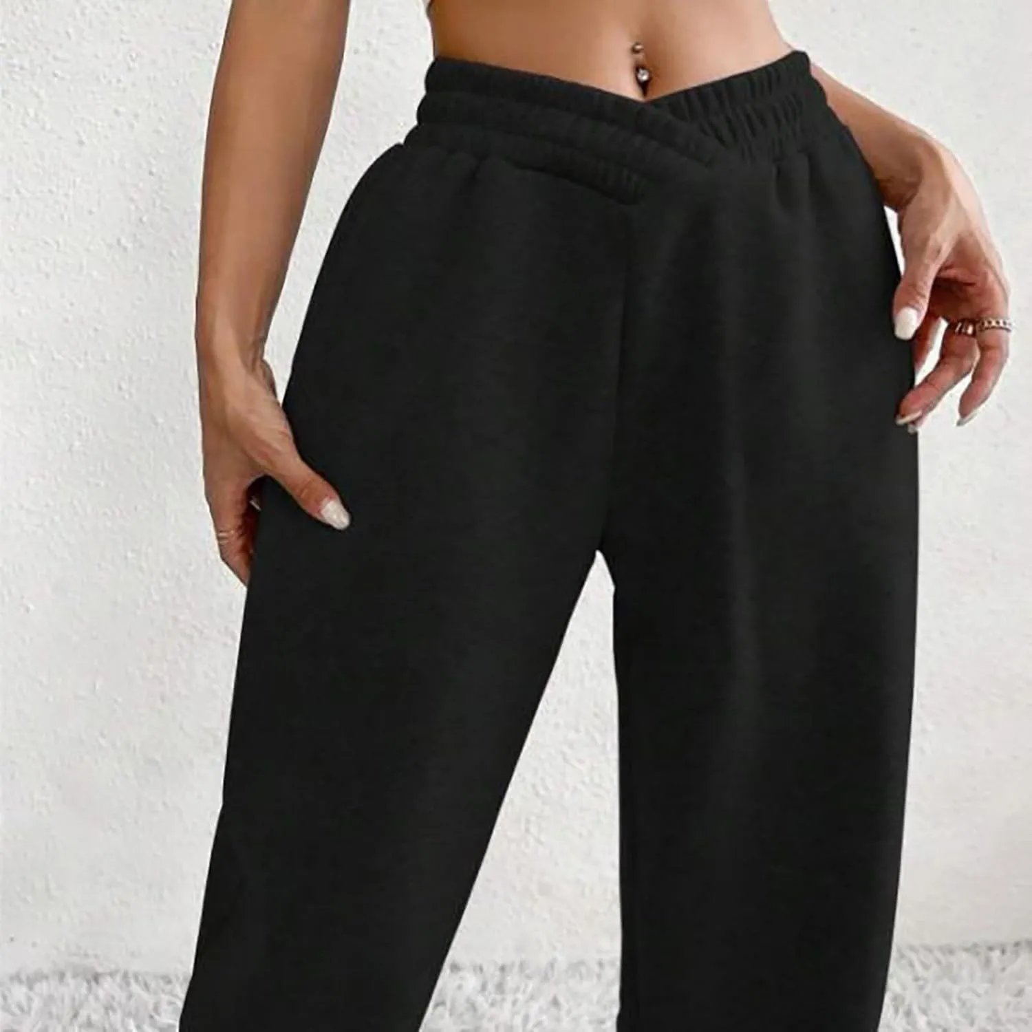 Crossover High Waisted Joggers for Women Athletic Cinch Bottom Straight Leg Sweatpants Elastic Running Pants w/Pockets