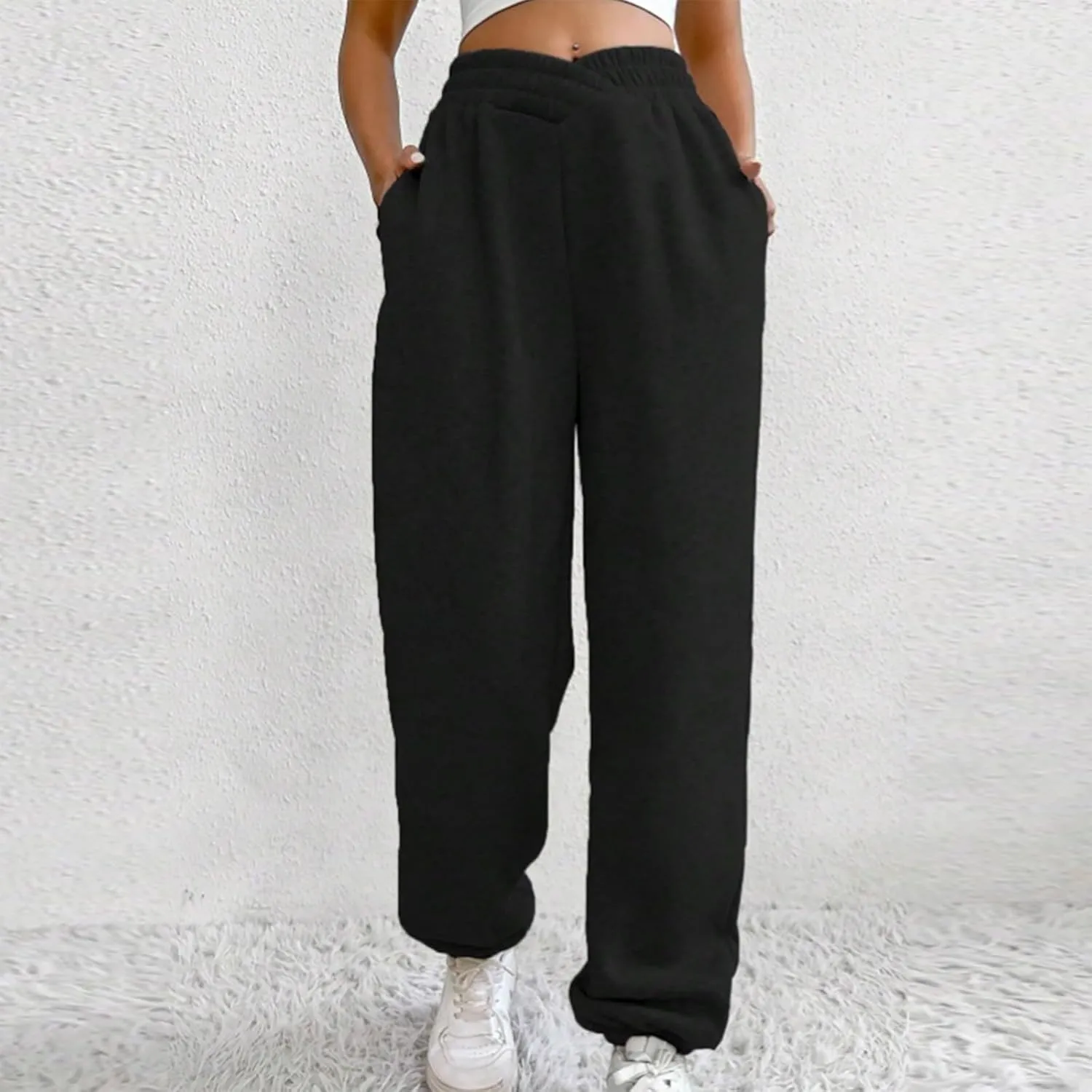 Crossover High Waisted Joggers for Women Athletic Cinch Bottom Straight Leg Sweatpants Elastic Running Pants w/Pockets
