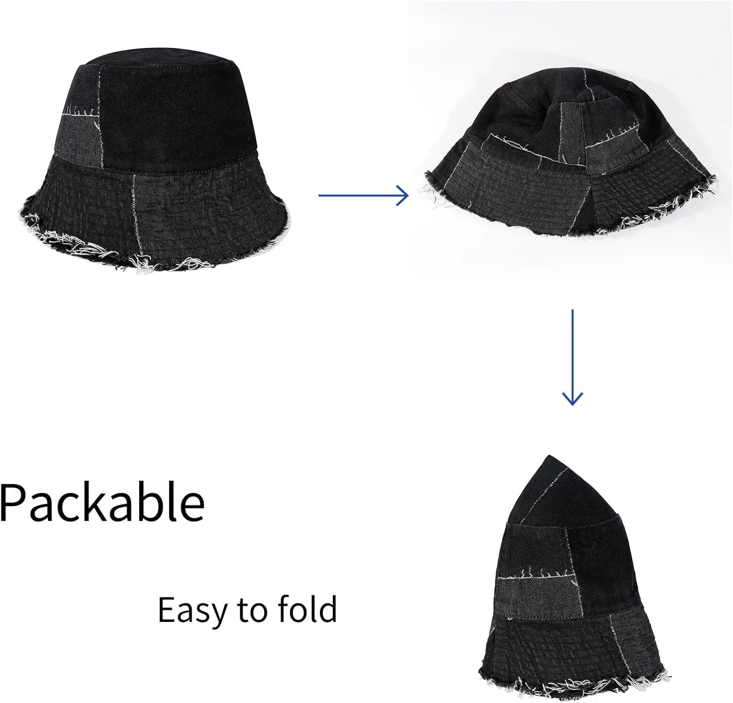 Denim Bucket Hat for Women Festival Safari Boonie Packable Cap Washed Summer Beach Sun Hats